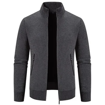 Зимние Мужские свитера 2023 Года, Трикотажные свитера с высоким воротом, Приталенный лацкан, Трендовое утолщенное теплое пальто