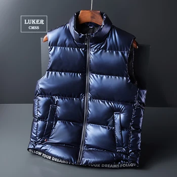 Зимняя мужская куртка без рукавов LUKER CMSS, мужской модный однотонный жилет с хлопковой подкладкой, зимний повседневный жилет на молнии, плюс размер 8XL