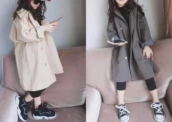Куртка для девочек, корейская длинная ветровка, туника, весенне-осенняя новинка 2023 года, детская одежда 3-8 лет