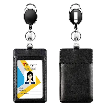 Женский мужской черный кошелек для карт, выдвижной брелок для ключей, ID-карта, чехол для автобусных пропусков из искусственной кожи, держатель для бейджа
