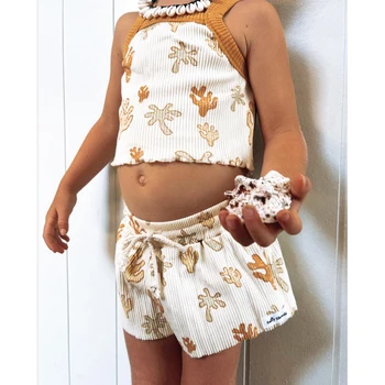 FOCUSNORM, комплект одежды для маленьких девочек от 0 до 3 лет, 2 шт., майка на тонких бретельках с коралловым принтом и шорты с эластичной резинкой на талии