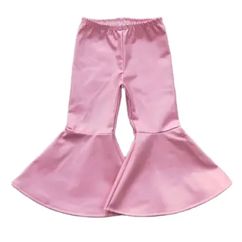 P0049, Новые розовые расклешенные кожаные брюки, милые однотонные брюки для маленьких девочек
