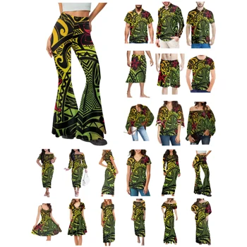 Полинезийская Тонга Гавайи Фиджи Гуам Самоа Одежда с татуировками племени Понпеи, женское платье, мужская рубашка, Зеленая одежда для влюбленных