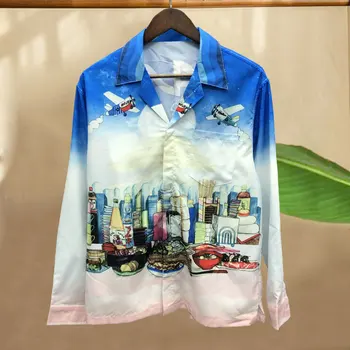 Кнопка абстрактное искусство печати случайные вниз рубашки с длинным рукавом мужская гавайская рубашка мужской моды Су городской рубашки для мужчин