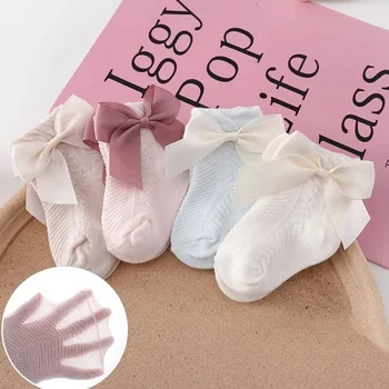 Детские сетчатые носки с бантом из мягкого хлопка для новорожденных, милые дышащие носки принцессы для маленьких девочек