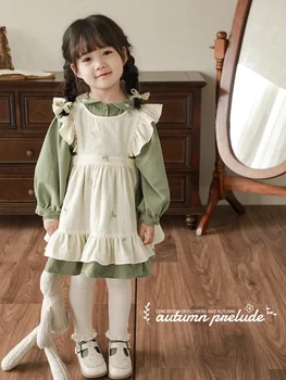 Одежда для девочек Весна Осень Платье с вышивкой в деревенском стиле с отворотом в виде листьев лотоса