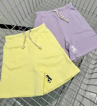 Новая детская одежда Для мальчиков и девочек фиолетово-желтого цвета с принтом Прохладные Летние Короткие брюки в стиле хип-хоп Детские брюки