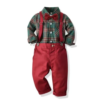 -Детская одежда Border, европейский и американский костюм для мальчиков, хлопковая рубашка в клетку с длинными рукавами, Eve Suspend