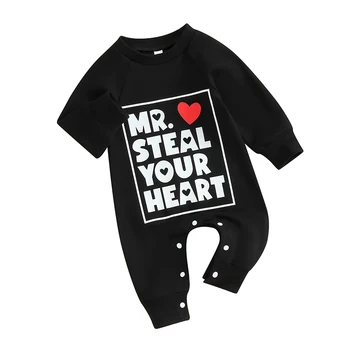 Одежда для новорожденных мальчиков на День Святого Валентина, мистер Укради твое сердце, одежда для маленьких мальчиков, комбинезон с длинными рукавами для младенцев