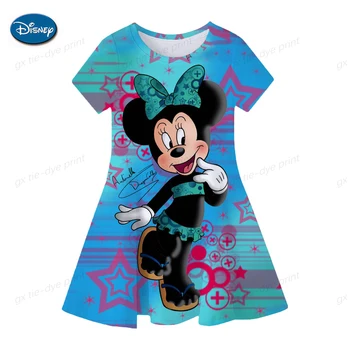 Платье для девочек из мультфильма Минни Маус серии Disney Детский костюм 3D Микки Фэнси от 1 до 10 лет Платье для вечеринки по случаю дня рождения Детская повседневная одежда