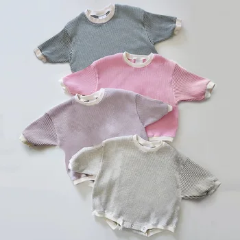 Детский комбинезон-толстовка с вафлями для новорожденных девочек и мальчиков, хлопковый комбинезон большого размера, одежда для малышей с длинным рукавом, комбинезоны