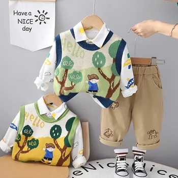 Южнокорейская детская одежда для малышей, осень 2023, новый комплект верха и низа для младенцев, повседневный детский комплект с героями мультфильмов для детей 0-5 лет