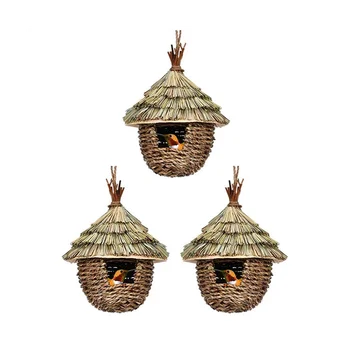 Птичий домик, 3 шт. ручной работы, подвесной домик для колибри для гнездования, Птичье гнездо из натуральной травы для сада, патио