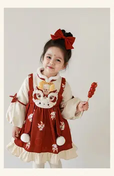 Костюм Hanfu Tang для девочек Новогодняя одежда 2024 в китайском стиле Плюс теплое на зиму Красное зимнее платье