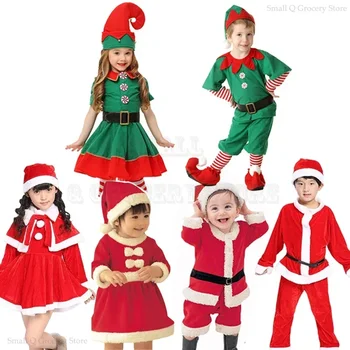 Новогодний Детский Санта-Клаус, Красная Рождественская одежда для малышей, Праздничный комплект красного платья для детей, Рождественский костюм Санта-Клауса, комплект