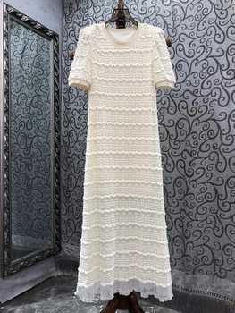 2023 новая женская мода пузырь короткие рукава круглый вырез slim fit сплошной цвет простой темперамент длинное платье dress 1623