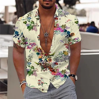Мужская летняя рубашка Aloha, модная рубашка с 3D принтом в виде яркого тропического цветка, нейтральная уличная повседневная пляжная рубашка Harajuku с коротким рукавом