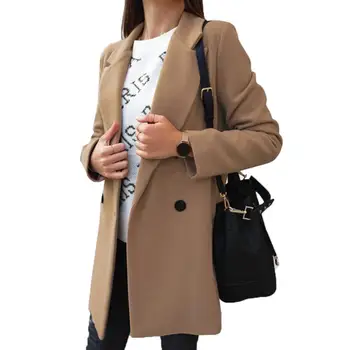 Женское осенне-зимнее модное теплое пальто с двойными пуговицами и широким отворотом, верхняя одежда