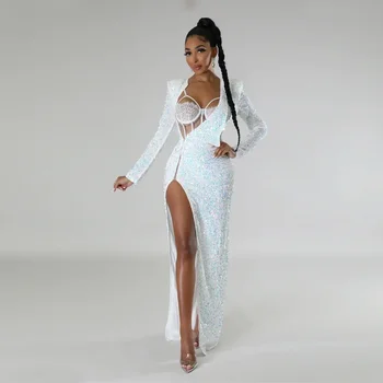 Hawlife, кружевной лоскутный бюст, Макси-длинное платье с разрезом по бокам, сексуальные вечерние вечерние платья 005