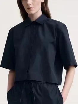 Женская короткая рубашка из хлопка с вышивкой 2023, Новые летние топы с отложным воротником и короткими рукавами, Женская однобортная свободная блузка