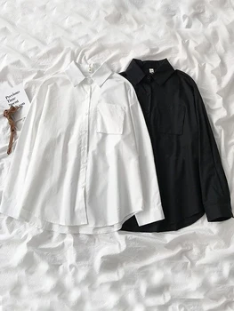 Белые женские школьные рубашки, блузка JK, элегантный дизайн, осень, Япония, черная рубашка для девочек с длинным рукавом, женские топы на пуговицах в стиле харадзюку