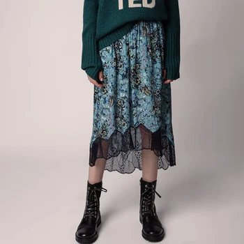 Женская юбка с графическим принтом ZESSAM Blue Flowers 2022, летняя повседневная юбка миди на молнии с поясом, женские классические брюки в стиле ретро для девочек