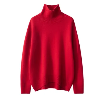 Свитер из 100% чистого кашемира, свободный свитер с высоким воротом, женский осенне-зимний свитер 2022 года, новый модный пуловер-свитер