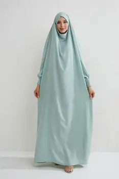 Цельный Накладной Джилбаб Исламское Молитвенное Платье Женское Дубайское Саудовское Турецкое Скромный Наряд Повседневная Мусульманская Абая Рамадан Ид Сплошной Цвет