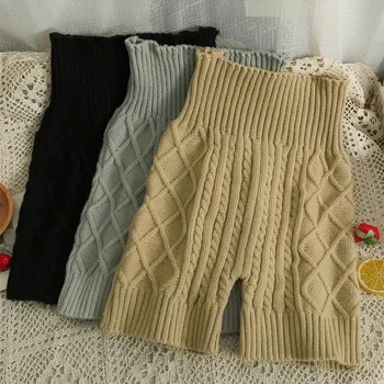Короткие леггинсы с теплой талией, свитер, трикотажные шорты, женские весенне-зимние бесшовные свитера с высокой талией, короткие брюки