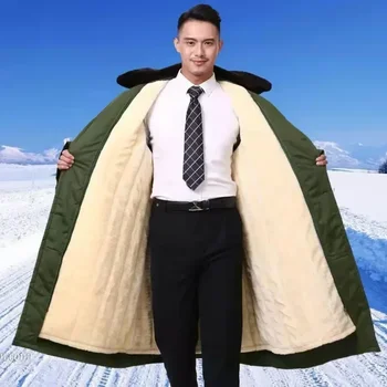 Хлопчатобумажное пальто Мужская Длинная и толстая военная зеленая куртка R Northeast, большое хлопчатобумажное пальто, свободное и теплое, модный однобортный лацкан