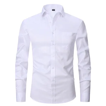 Новая однотонная профессиональная рубашка для мужчин, деловая повседневная Базовая универсальная рубашка с длинным рукавом для мужчин, Весна/лето