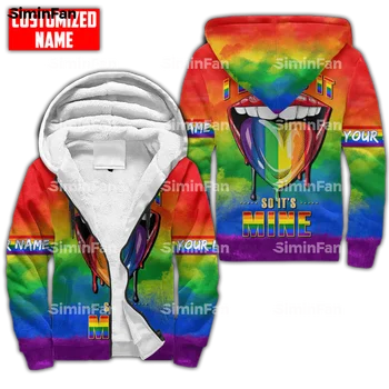 LGBT LIP PRIDE RAINBOW 3D С Полным Принтом, Теплая Фланелевая Куртка, Флисовая Толстовка На молнии, Зимнее Утепленное Пальто, Ветрозащитная Верхняя Одежда, Пуловер