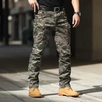 Облегающие брюки в армейском стиле с камуфляжным принтом, мужские осенние брюки-стрейч с карманами, весенние мужские повседневные прямые длинные брюки