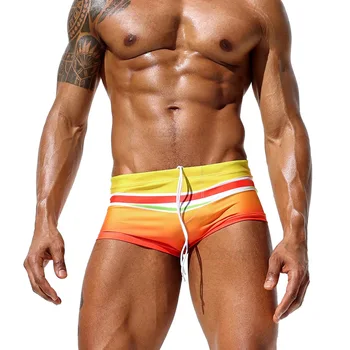 WK121 полосатый сексуальный мужской купальник-боксер с низкой талией, горячее предложение, летние пляжные бикини, плавательные трусы, мужские купальники, мужские пляжные шорты
